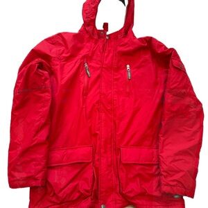 Lands End Red Hooded Lightweight Rain Jacket Kids Medium Full Zip Pockets 18/20